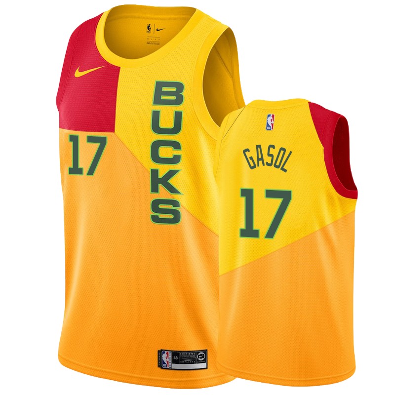 Men Milwaukee Bucks Pau Gasol Yellow 2018/19 City Edition ...