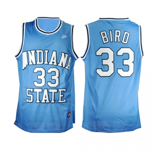 Men Nike Indiana State Sycamores #33 Larry Bird Blue Hardwood Legends Baske