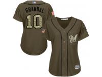 #10 Authentic Yasmani Grandal Green Baseball Women's Jersey Milwaukee Brewers Salute to Service