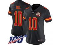#10 Limited Tyreek Hill Black Football Women's Jersey Kansas City Chiefs Rush Vapor Untouchable 100th Season