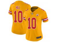 #10 Limited Tyreek Hill Gold Football Women's Jersey Kansas City Chiefs Inverted Legend Vapor Rush