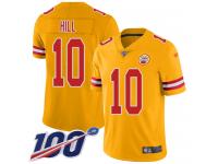 #10 Limited Tyreek Hill Gold Football Youth Jersey Kansas City Chiefs Inverted Legend Vapor Rush 100th Season
