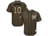 #10 Yasmani Grandal Green Baseball Men's Jersey Milwaukee Brewers Salute to Service