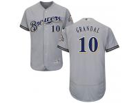 #10 Yasmani Grandal Grey Baseball Road Men's Jersey Milwaukee Brewers Flex Base