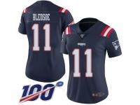 #11 Limited Drew Bledsoe Navy Blue Football Women's Jersey New England Patriots Rush Vapor Untouchable 100th Season