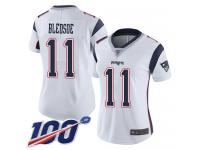 #11 Limited Drew Bledsoe White Football Road Women's Jersey New England Patriots Vapor Untouchable 100th Season
