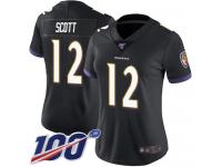 #12 Limited Jaleel Scott Black Football Alternate Women's Jersey Baltimore Ravens Vapor Untouchable 100th Season