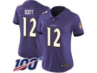 #12 Limited Jaleel Scott Purple Football Home Women's Jersey Baltimore Ravens Vapor Untouchable 100th Season
