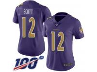 #12 Limited Jaleel Scott Purple Football Women's Jersey Baltimore Ravens Rush Vapor Untouchable 100th Season