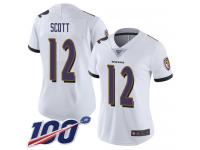 #12 Limited Jaleel Scott White Football Road Women's Jersey Baltimore Ravens Vapor Untouchable 100th Season