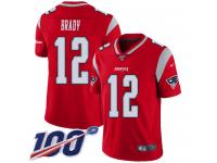 #12 Limited Tom Brady Red Football Youth Jersey New England Patriots Inverted Legend 100th Season