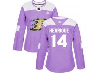 #14 Adidas Authentic Adam Henrique Women's Purple NHL Jersey - Anaheim Ducks Fights Cancer Practice