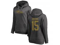 #15 Baltimore Ravens Marquise Brown Women's One Color Ash Football Pullover Hoodie