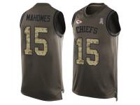 #15 Patrick Mahomes Green Football Men's Jersey Kansas City Chiefs Salute to Service Tank Top