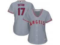 #17 Women's Shohei Ohtani Replica Jersey Grey MLB Majestic Road Los Angeles Angels of Anaheim Cool Base
