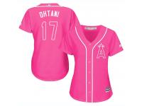 #17 Women's Shohei Ohtani Replica Jersey Pink MLB Majestic Los Angeles Angels of Anaheim Cool Base Fashion
