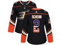 #2 Adidas Authentic Luke Schenn Women's Black NHL Jersey - Anaheim Ducks USA Flag Fashion