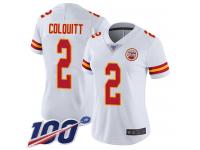 #2 Limited Dustin Colquitt White Football Road Women's Jersey Kansas City Chiefs Vapor Untouchable 100th Season