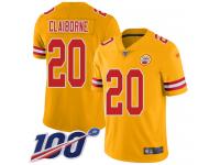 #20 Limited Morris Claiborne Gold Football Youth Jersey Kansas City Chiefs Inverted Legend 100th Season