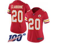 #20 Limited Morris Claiborne Red Football Home Women's Jersey Kansas City Chiefs Vapor Untouchable 100th Season