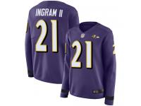 #21 Limited Mark Ingram II Purple Football Women's Jersey Baltimore Ravens Therma Long Sleeve