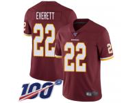 #22 Limited Deshazor Everett Burgundy Red Football Home Men's Jersey Washington Redskins Vapor Untouchable 100th Season