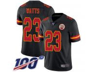 #23 Limited Armani Watts Black Football Men's Jersey Kansas City Chiefs Rush Vapor Untouchable 100th Season