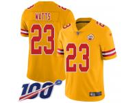 #23 Limited Armani Watts Gold Football Youth Jersey Kansas City Chiefs Inverted Legend 100th Season