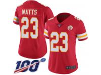 #23 Limited Armani Watts Red Football Home Women's Jersey Kansas City Chiefs Vapor Untouchable 100th Season