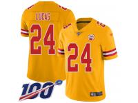#24 Limited Jordan Lucas Gold Football Men's Jersey Kansas City Chiefs Inverted Legend Vapor Rush 100th Season