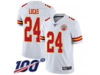 #24 Limited Jordan Lucas White Football Road Youth Jersey Kansas City Chiefs Vapor Untouchable 100th Season