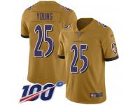 #25 Limited Tavon Young Gold Football Youth Jersey Baltimore Ravens Inverted Legend 100th Season
