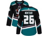 #26 Adidas Authentic Brandon Montour Women's Black Teal NHL Jersey - Alternate Anaheim Ducks