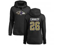#26 Maurice Canady Black Football Name & Number Logo Women's Baltimore Ravens Pullover Hoodie