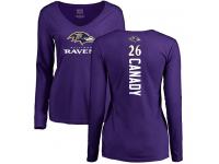 #26 Maurice Canady Purple Football Backer Women's Baltimore Ravens Long Sleeve T-Shirt