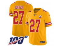 #27 Limited Larry Johnson Gold Football Youth Jersey Kansas City Chiefs Inverted Legend Vapor Rush 100th Season
