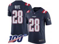 #28 Limited James White Navy Blue Football Men's Jersey New England Patriots Rush Vapor Untouchable 100th Season