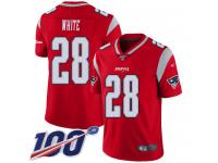 #28 Limited James White Red Football Men's Jersey New England Patriots Inverted Legend 100th Season