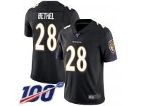 #28 Limited Justin Bethel Black Football Alternate Men's Jersey Baltimore Ravens Vapor Untouchable 100th Season