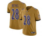 #28 Limited Justin Bethel Gold Football Men's Jersey Baltimore Ravens Inverted Legend Vapor Rush