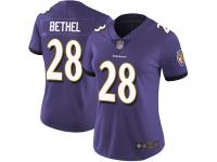 #28 Limited Justin Bethel Purple Football Home Women's Jersey Baltimore Ravens Vapor Untouchable