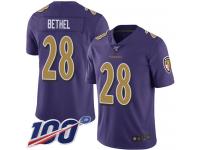 #28 Limited Justin Bethel Purple Football Youth Jersey Baltimore Ravens Rush Vapor Untouchable 100th Season