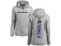 #29 Earl Thomas III Ash Football Backer Women's Baltimore Ravens Pullover Hoodie