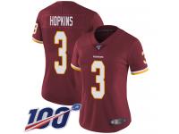 #3 Limited Dustin Hopkins Burgundy Red Football Home Women's Jersey Washington Redskins Vapor Untouchable 100th Season