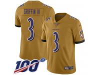 #3 Limited Robert Griffin III Gold Football Youth Jersey Baltimore Ravens Inverted Legend 100th Season