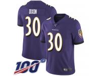 #30 Limited Kenneth Dixon Purple Football Home Youth Jersey Baltimore Ravens Vapor Untouchable 100th Season