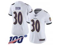 #30 Limited Kenneth Dixon White Football Road Women's Jersey Baltimore Ravens Vapor Untouchable 100th Season