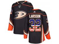 #32 Adidas Authentic Jacob Larsson Men's Black NHL Jersey - Anaheim Ducks USA Flag Fashion