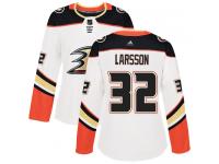 #32 Adidas Authentic Jacob Larsson Women's White NHL Jersey - Away Anaheim Ducks