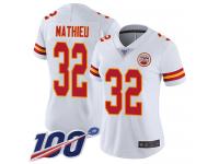 #32 Limited Tyrann Mathieu White Football Road Women's Jersey Kansas City Chiefs Vapor Untouchable 100th Season